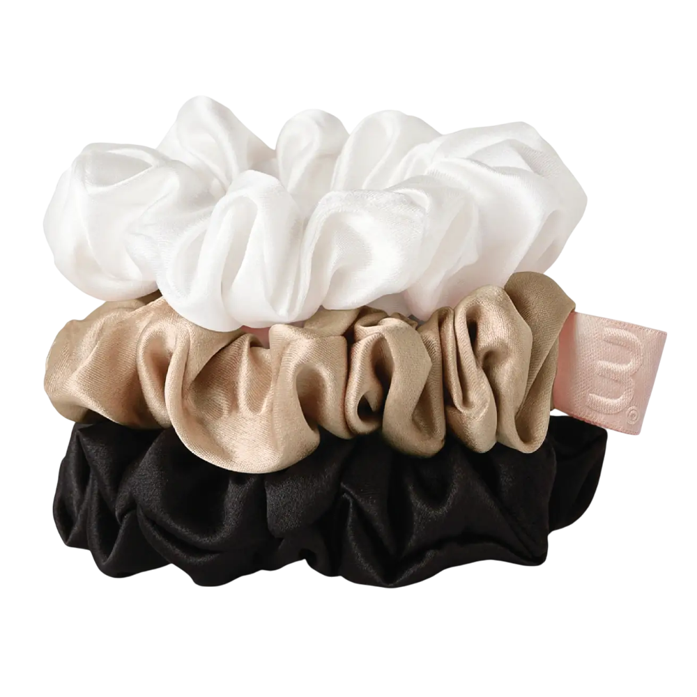 MON MOU Silk Medium Scrunchies Set 2 - Набір середніх шовкових резинок (чорний, білий та бежевий колір) MON MOU Silk Medium Scrunchies Set 2 - Набір середніх шовкових резинок (чорний, білий та бежевий колір)